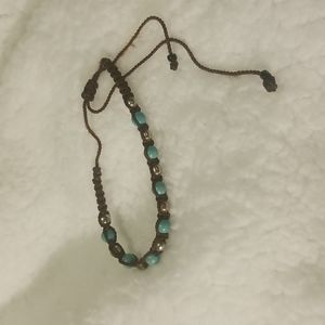 BOHO BRACELET Brown string. Blue and Silver color balls